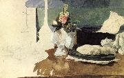Mikhail Vrubel Still life with flowers,A Paper-weight,and other objects Sweden oil painting artist